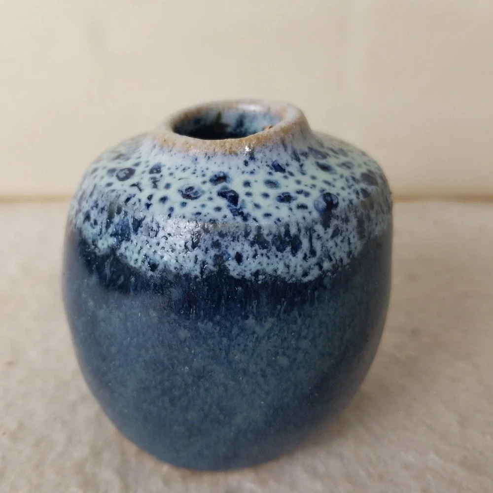 Ceramic Vase Blue Textured Décor Accent‎ Bud Vase Art Pottery Small
